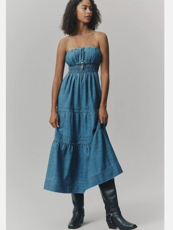 Anthropologie Dresses & Skirts - Anthropologie The Somerset Strapless Denim Maxi Dress Vintage Wash Blue L NWT